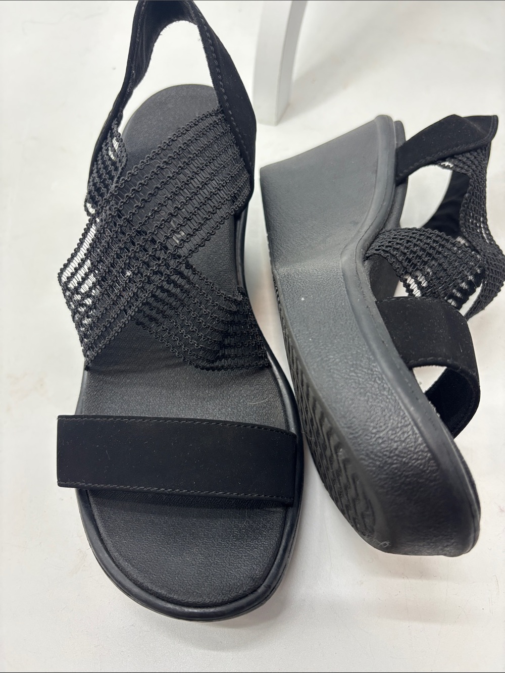 Skechers Black Elastic Strap Wedge Sandals luxury foam